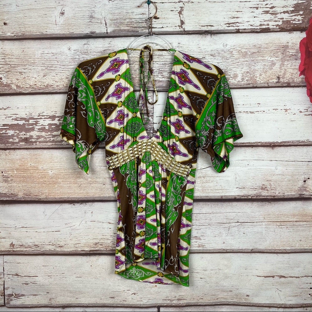 Sky Women’s Chain Link Mixed Media Small Blouse